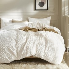 White Seersucker Duvet Cover Set Queen Size
