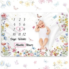 Fleece Baby Monthly Milestone Blanket - Baby Shower Gift Newborn 40"x60" Flower