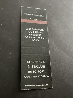 Vintage Matchbook  Scorpio s Nite Club - Alfred Garcia 