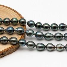 9-10mm Tahitian Pearl in Full Strand, Natural Colors with High Luster, Temporar