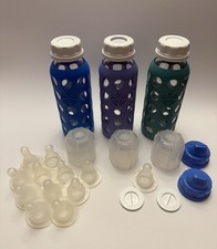 LIFEFACTORY Glass Baby Bottles 9 oz Green Blue Purple Lot Of 3 Preowned