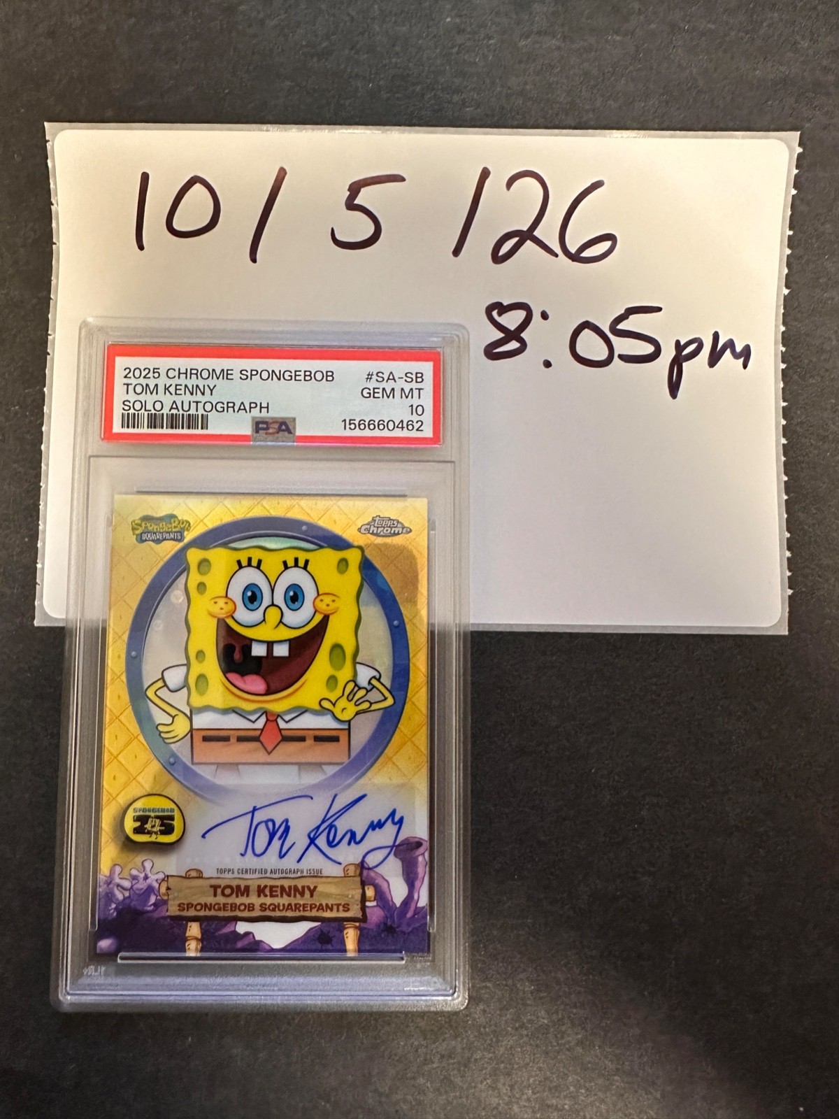 2025 Topps Chrome 25th Anniversary Spongebob SA-SB Tom Kenny Auto PSA 10 POP 14 view 4