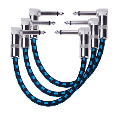 3-Pack 6 Inch Guitar Patch Cable with 1/4'' Right Angle Plugs, Black and Blue Twe