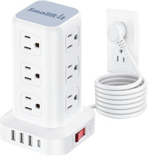PD 20W USB C Surge Protector, Mini Power Strip Tower Travel 12 AC 4 USB Power St