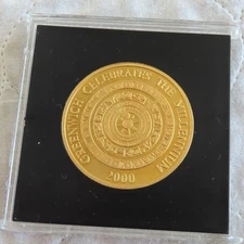GREENWICH 2000 MILLENNIUM 38mm GOLD PLATED PROOF MEDAL - cased
