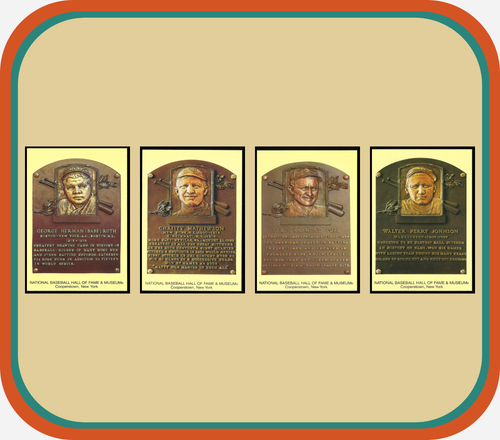 Babe Ruth, Mathewson, Ty Cobb, Johnson – Hall of Fame Plaque 4 Post Card Lot