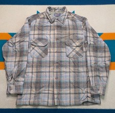 Pendleton Vintage Wool Board Shirt Loop Collar Flap Pocket Plaid USA Made Large