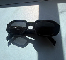 PRADA SPR 17W Rectangle Sunglasses Black Plastic Frame Gray Tinted UV400 145