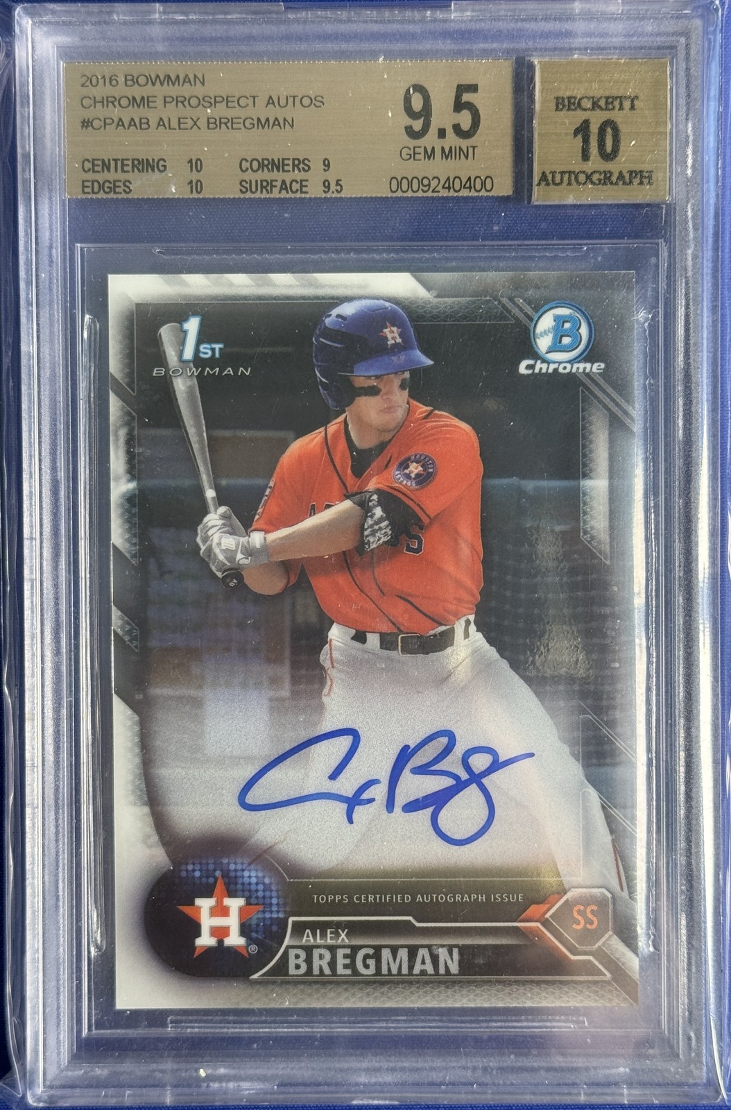 2016 Bowman Chrome Prospect Autographs #CPAAB Alex Bregman BGS 9.5