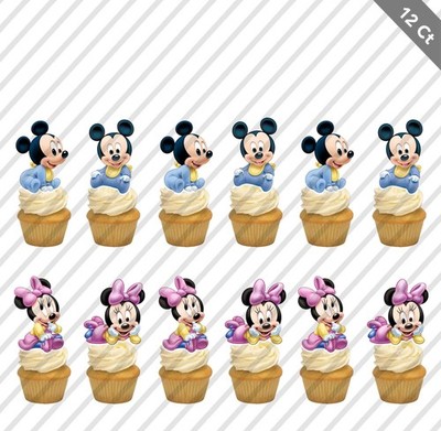 12 Mickey Minnie Mouse Baby Cupcake Topper Pick Favor Party Shower Birthday