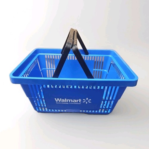 Walmart Blue Plastic Shopping Basket Store Carry Handheld Bin Retail