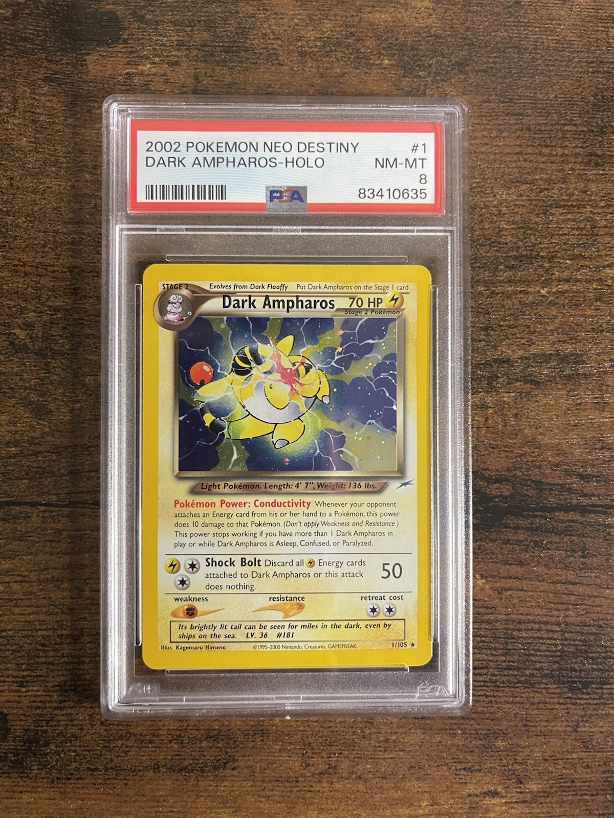 Pokemon Neo Destiny Dark Ampharos Holo Card 2002 #1/105 PSA 8