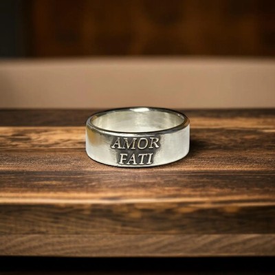 Amor Fati Signet Ring 925 Sterling Silver Band | Engraved Stoic Philosophy Gift