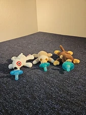 Lot of 3 Mary Meyer Wubbanub Pacifier Binkie Monkey Sloth Bullseye Dog Plush