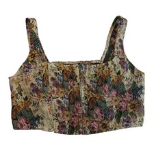 Floral Tapestry Corset Top Smocked Multicolor Sz L Whimsigoth Boho Fairycore