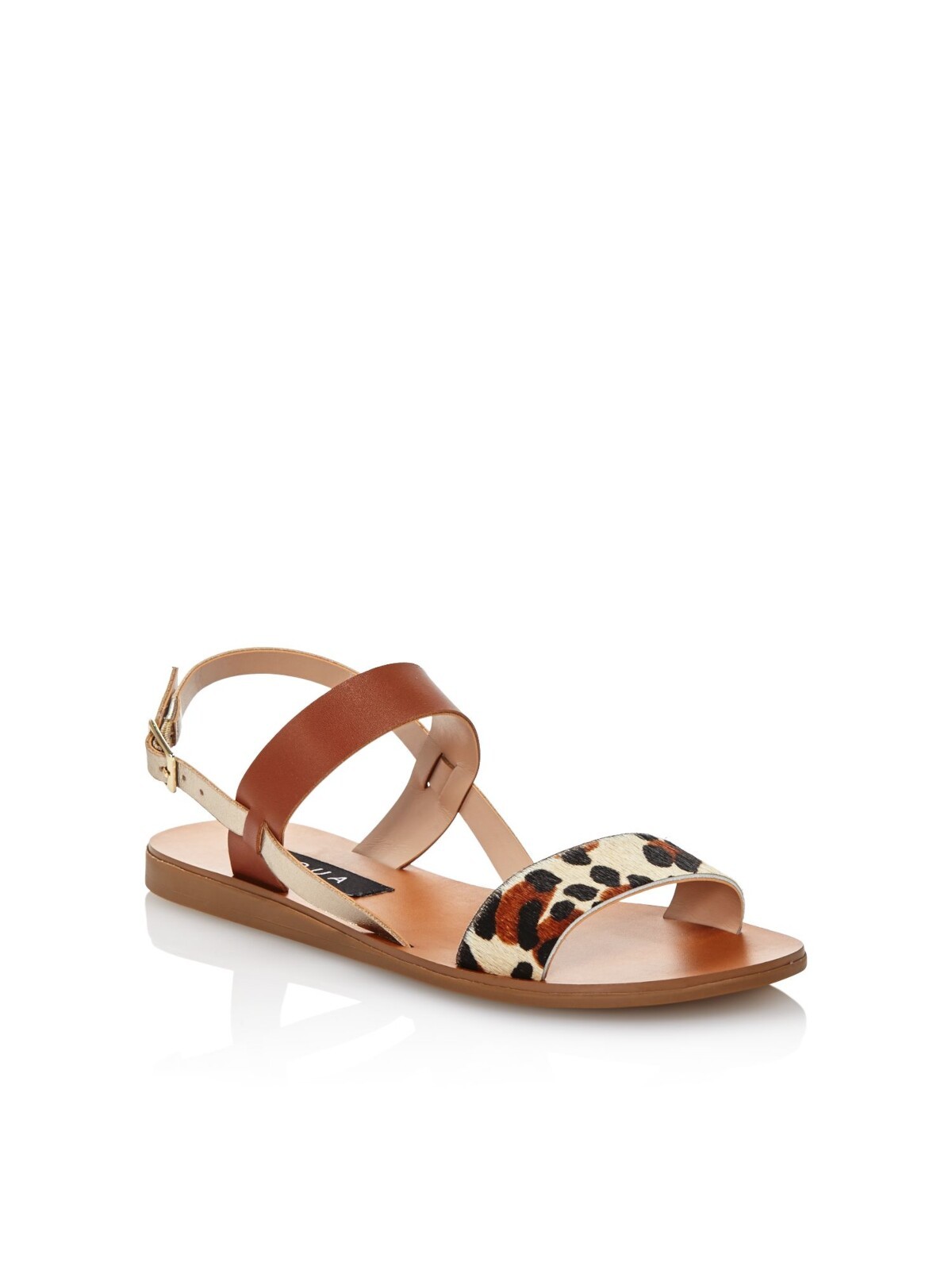 AQUA Womens Brown Leopard Mixed-Media Sam Round Toe Leather Slingback Sandal 6 M 5490₽