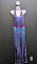 Nawgut Disco Outfit 70s 80s Prom Sparkle Flare Jumpsuit Medium Blue