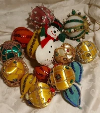 15 Vintage Beaded Sequin Ornaments Push Pin Assorted Shapes Multi Colored Lot