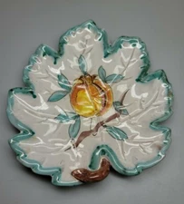 Vtg ITALY Hand Painted PV Peasant Village Leaf Fruit Plate 7.5" Fig 