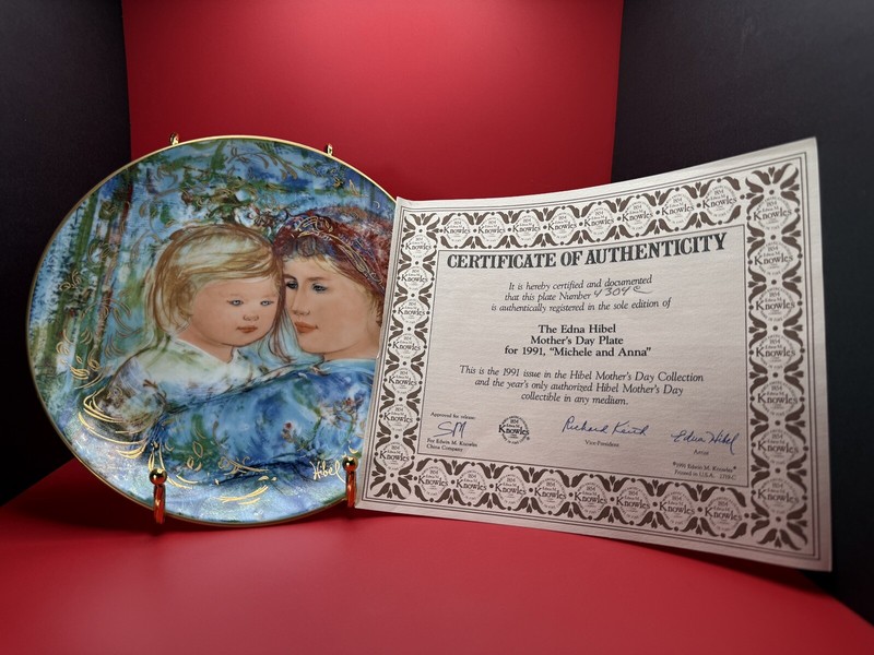 Vintage Edna Hibel 1991 Mother’s Day Plate - Michele and Anna, Limited Edition