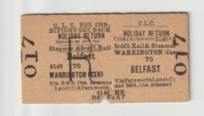 Eisenbahnticket CLC Warrington Central nach Belfast 3. Urlaub Rückfahrt Edmondson