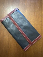 NORDSTROM WOMEN VINTAGE BLACK /BURGUNDY CREDIT CARD ORGANIZER WALLET