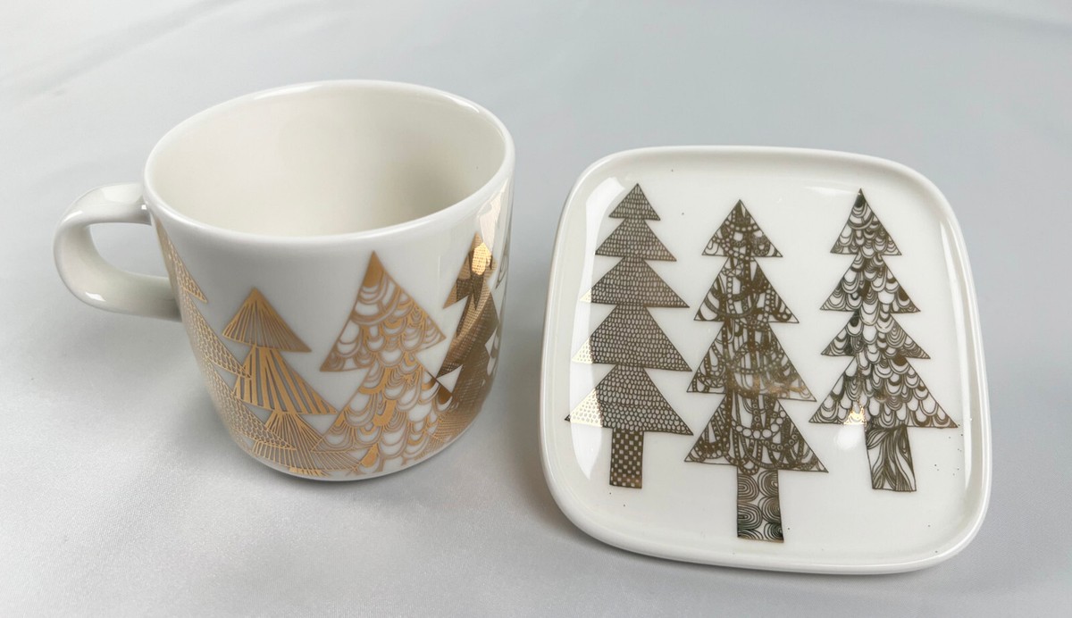 NWT MARIMEKKO Finland Oiva Kuusikossa Spruce Tree WHITE / GOLD