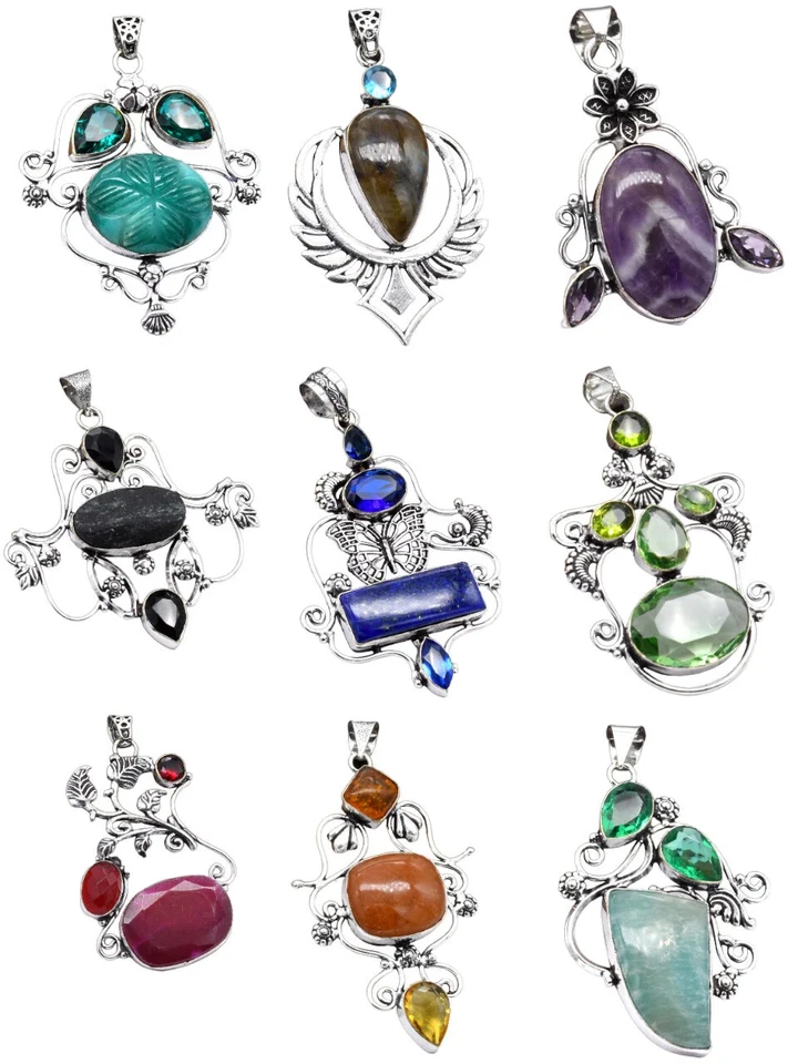 Verschiedene Natürlich Mix Edelstein Anhänger Menge Schmuck Hippie Versilberte - Bild 3 von 3