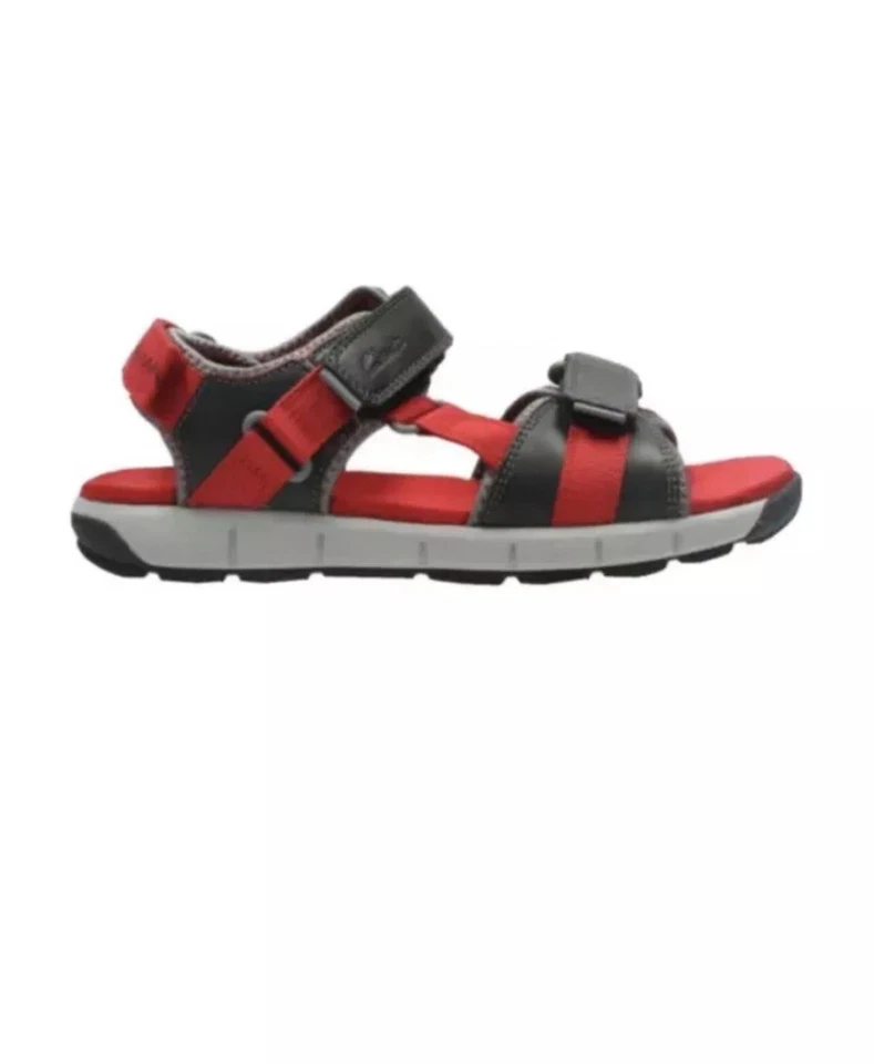 CLARKS BOYS JOLLY CRAZY RED CASUAL COMBI LEATHER SANDALS 1.5 G - Image 2 of 4