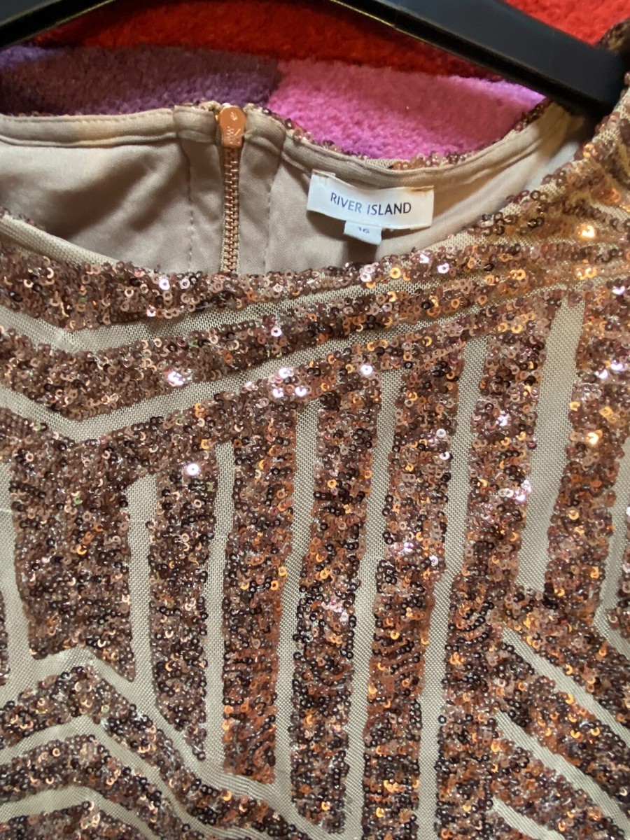 Riverisland Gold Sequin Maxi Dress UK 16 | eBay UK