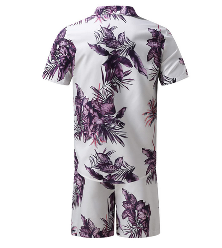Hawaiian Mens Set Short Sleeved Shirt+Shorts Summer Casual Beach Two-Piece Set - Picture 15 of 21
