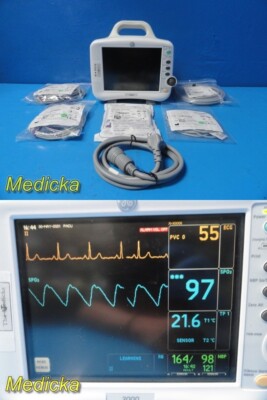 GE Dash 3000 (NBP,Temp,SpO2,ECG,CO2 Print) Patient Monitor W/ NEW Leads ~ 37212