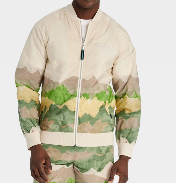 Houston White Adult Mountain Print Bomber Windbreaker Jacket - Beige Green XL - second product detail image