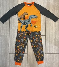 Jurassic World Boys 2-Piece Grey Orange Pajama Pants Set, Size 8, Cute 