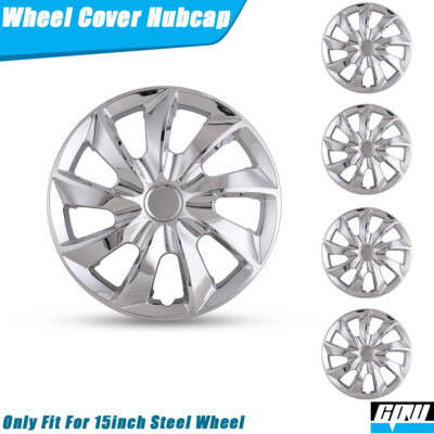15'' 4*Chrome Hubcaps Wheel Covers Snap On Hub Caps fit R15 Tire R15 Steel Rim