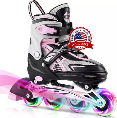Juego De Patines Para Niñas Ruedas En Linea Rosado Inline Roller Skates Pink NEW