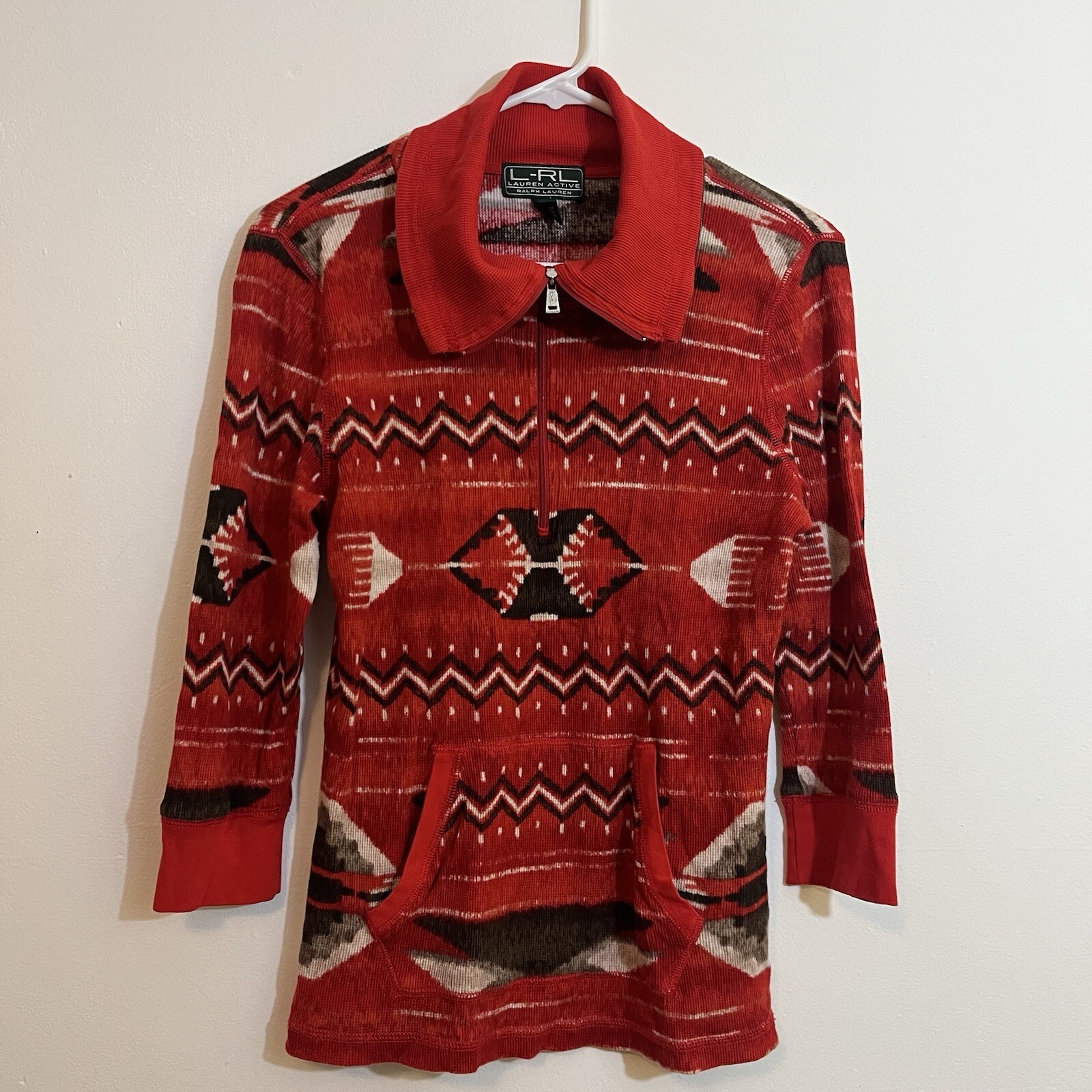 Ralph Lauren Womens L Cotton Thermal Top in Aztec Red Orange