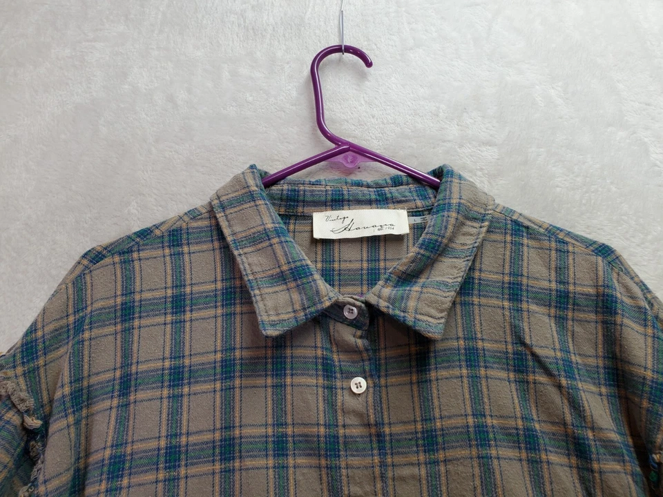 Camisa Havana Vintage Mujer Grande Multi Cuadros Franela Algodón Cuello Abotonada Foto 4 de 4