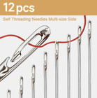 12pcs Self-Threading Sewing Needles - Multi-Size Handcraft Needles for Elderly