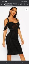 Black Velvet Spot Cupped Midi Dress From Boohoo new with tags size 14