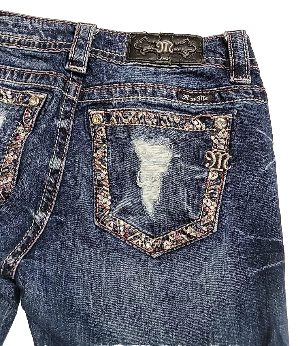 Jeans Miss Me Femme Taille 25 – Coupe Straight Leg Ourlet Retroussé, Bleu, Occasion Très Bon état