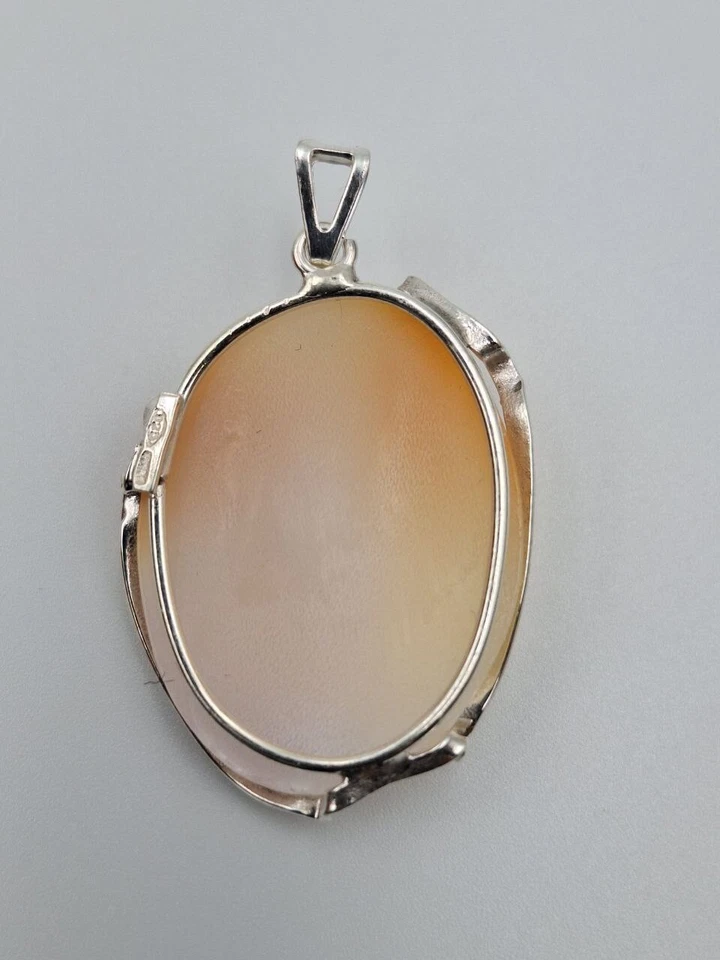 CIONDOLO Con CAMMEO  ARGENTO 925 RODIATO ORO BIANCO 18 KT Cameo CONCHIGLIA  - Immagine 3 di 4