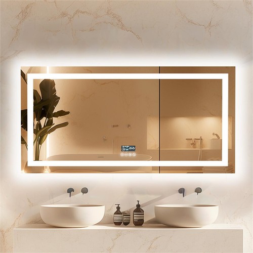 Badspiegel mit LED Beleuchtung 4Touch+Beschlagfrei+Bluetooth+Uhr LED Wandspiegel - Bild 14 von 41