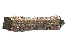 Beaded Cuff Bracelet Multi Color Flowers total length 8" with Wide Clasp New