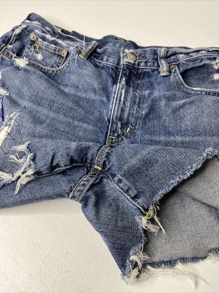 Polo Ralph Lauren Denim Shorts Crosby Jean Embroidered Peace Patch Women 29 - Image 4 of 4