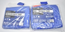 Lot of 2 Everbilt Medium Duty 5 Mil Tarps 8' x 10' Aluminum Grommets Blue