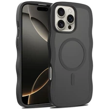 For iPhone 16 Pro Max 16e 15 14 13 12 SE3 Matte Magnetic Case Curly Wavy Frame