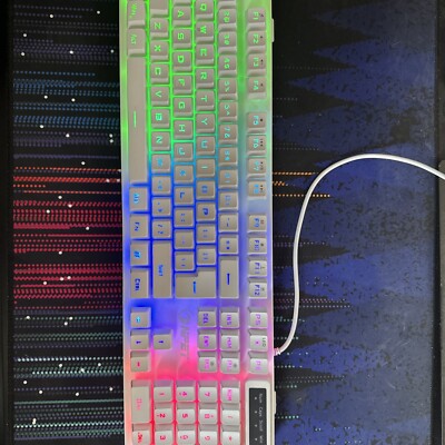 NPET K10 Gaming Keyboard USB Wired Floating White Quiet Ergonomic Lights Up
