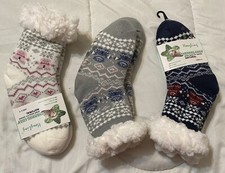 Toddler Girls Sherpa Lined 3 Pairs Thermal Slipper Socks Nonskid Size 4-6 NEW