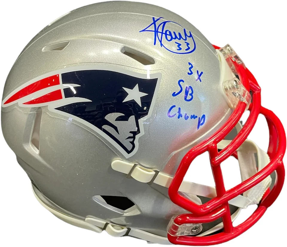 JAMES SPENCE AUTHENTICATION (JSA) Kevin Faulk "3x SB Champ" Autographed New England Patriots Mini Helmet (JSA)